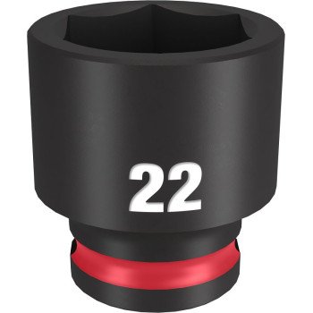 Milwaukee SHOCKWAVE Impact Duty Series 49-66-6145 Shallow Impact Socket, 22 mm Socket, 3/8 in Drive, Square Drive