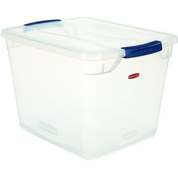 Rubbermaid Clever Store RMCC300014 Storage Container, Plastic, Clear Blue, 18.75 in L, 13.375 in W, 10.5 in H