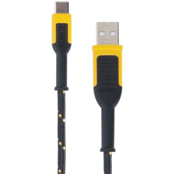 DEWALT 131 1348 DW2 Charger Cable, USB, USB-C, Kevlar Fiber Sheath, Black/Yellow Sheath, 6 ft L