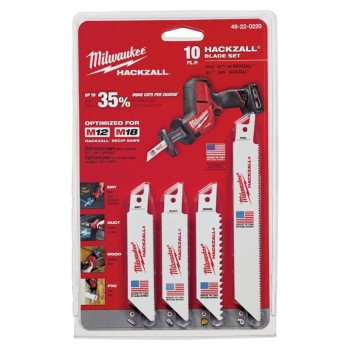 Milwaukee 49-22-0220 Reciprocating Saw Blade Set, 10-Piece, Bi-Metal, White, Bright