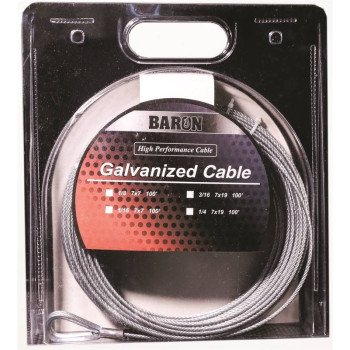 Baron 86005/50068 Aircraft Cable, 1/8 in Dia, 50 ft L, 340 lb Working Load, Galvanized Steel