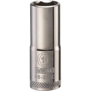 DEWALT DWMT86323OSP Drive Socket, 11 mm Socket, 3/8 in Drive, 6-Point, Vanadium Steel, Polished Chrome