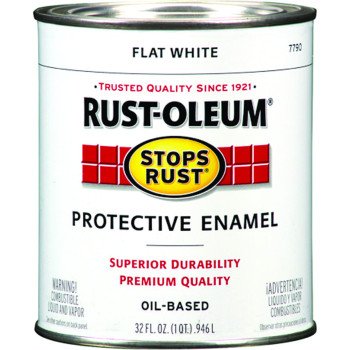 Rust-Oleum Stops Rust 7790502 Enamel Paint, Oil, Flat, White, 1 qt, Can, 50 to 110 sq-ft/qt Coverage Area