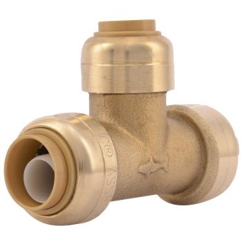 SharkBite U363LFA Pipe Tee, 1/2 x 3/8 in, Push-Fit, DZR Brass, 200 psi Pressure