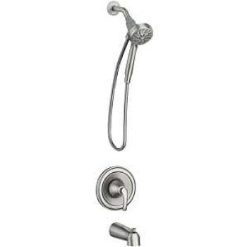 Moen Tiffin Posi-Temp 82879 Tub and Shower Faucet, Six Function Showerhead, 1.75 gpm Showerhead, 6 Spray Settings