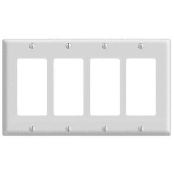 Leviton 80412-W Wallplate, 4-1/2 in L, 8.18 in W, 4-Gang, Thermoset Plastic, White, Smooth