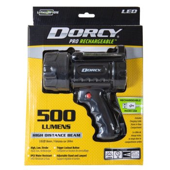 Dorcy 41-1031 Rechargeable Spotlight, LED Lamp, 500 Lumens Lumens, Black Fixture
