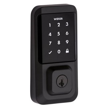 Weiser Halo Series 9GED25000-004 Electronic Deadbolt, Contemporary Design, Matte Black, Residential, 2 Grade