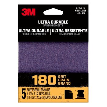 3M 27367 Sandpaper Sheet, 3 in W, 3 in L, 180 Grit, Fine, Aluminum Oxide/Ceramic Abrasive, Cloth Backing