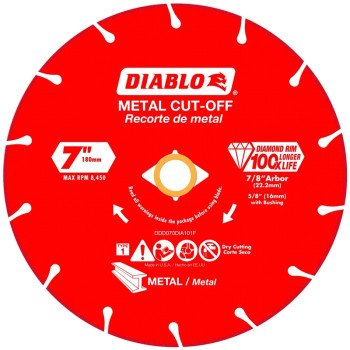 Diablo DDD070DIA101F Cut-Off Blade, 7 in Dia, 5/8, 7/8 in Arbor, Continuous Rim