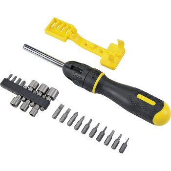 STANLEY 62-574 Ratcheting Screwdriver Set, Multi-Bit Drive, 10-1/2 in OAL, Ergonomic Handle