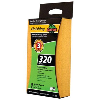 Gator 7303 Sanding Sponge, Yellow, 5 in L, 3 in W, 320 Grit, Aluminum Oxide Abrasive