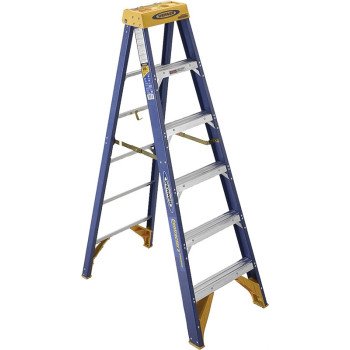 WERNER Old Blue OBCN06 Step Ladder, 10 ft Max Reach H, 5-Step, 375 lb, Type IAA Duty Rating, 3 in D Step, Fiberglass