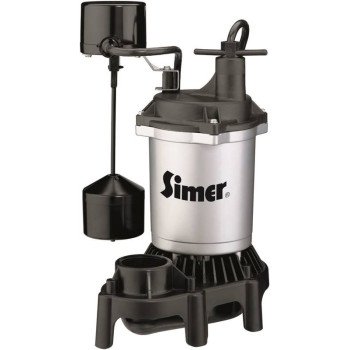 Simer 2164 Sump Pump, 1-Phase, 3.9 A, 115 V, 0.33 hp, 1-1/2 in Outlet, 22 ft Max Head, 660 gph, Thermoplastic