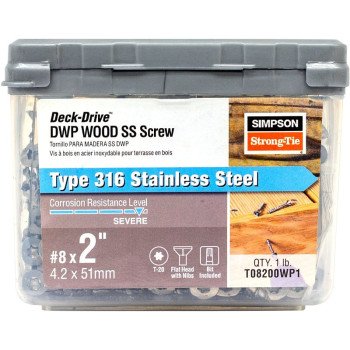 Simpson Strong-Tie Deck-Drive DWP T08200WP1 Screw, #8 Thread, 2 in L, Box Thread, Flat Head, 6-Lobe Drive, Steel