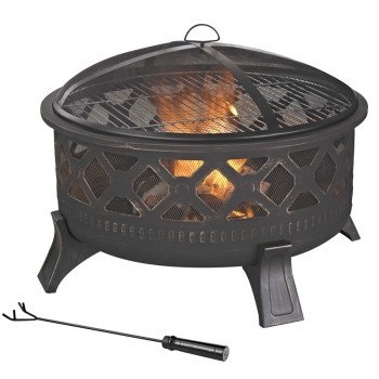 Seasonal Trends KLF-150509 Fire Pit, 32 in OAW, 32 in OAD, 22-3/4 in OAH, Round, Steel