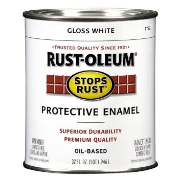 Rust-Oleum Stops Rust 7792504 Enamel Paint, Oil, Gloss, White, 1 qt, Can, 50 to 90 sq-ft/qt Coverage Area