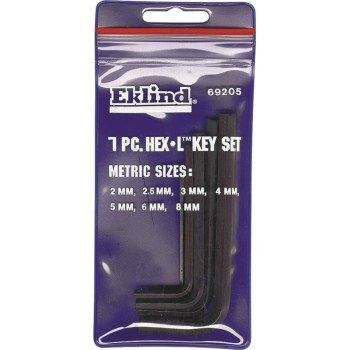 Eklind 69205 Hex Key Set, Includes: 2 to 8 mm Keys, 7-Piece, Steel, Black