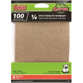 Gator 5032 Sanding Sheet, 4-1/2 in W, 5-1/2 in L, 100 Grit, Medium, Aluminum Oxide Abrasive, Paper Backing