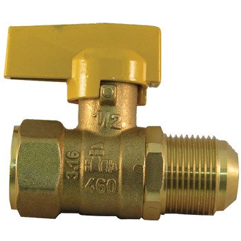 Pro-Flex PFGVO-FFL12C Gas Valve, 1/2 in Connection, FIP x Flare, 5 psi Pressure, Lever Actuator, Brass Body