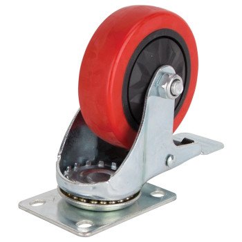 ProSource JC-387-G Swivel Caster with Brake, 4 in Dia Wheel, 30 mm W Wheel, PU Wheel, Red, 220 lb