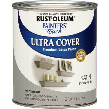 RUST-OLEUM PAINTER'S Touch 267335 Exterior Paint, Satin, Stone Gray, 1 qt