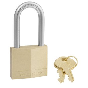 Master Lock 140DLF Padlock, Keyed Different Key, 1/4 in Dia Shackle, Steel Shackle, Brass Body, 1-9/16 in W Body