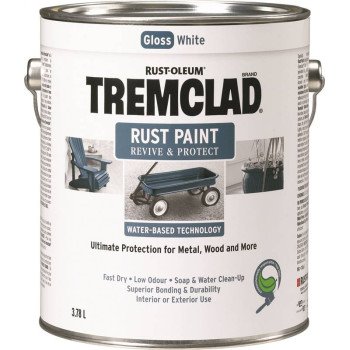 Tremclad 26025WB155 Rust Preventative Paint, Water, Gloss, White, 3.78 L, Can, 350 sq-ft Coverage Area