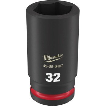 Milwaukee SHOCKWAVE Impact Duty Series 49-66-6407 Deep Impact Socket, 32 mm Socket, 3/4 in Drive, Square Drive, 6-Point