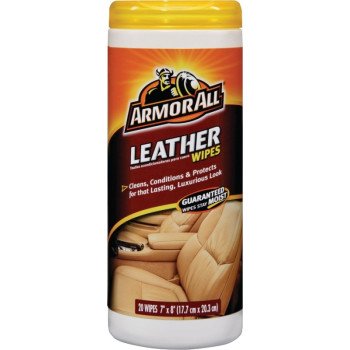 Armor All 18581C Leather Wipes, 8.44 in L, 3.31 in W, Mild, Effective to Remove: Dirt, Soil, 30-Wipes