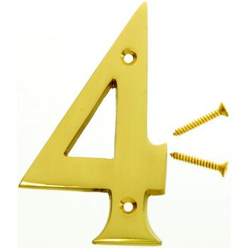 HY-KO BR-90/4 House Number, Character: 4, 4 in H Character, 2-1/2 in W Character, Brass Character, Solid Brass