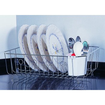 Simple Spaces JI-25C-3L Dish Drainer with Cutlery Basket, 20 lb, 18 in L, 13-1/2 in W, 5-1/2 in H, Steel, Silver, Chrome