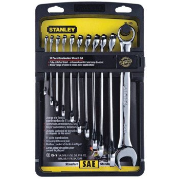 STANLEY 94-385W Wrench Set, 11-Piece, Steel, Polished Chrome, Specifications: SAE Measurement