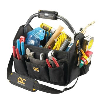 CLC Tech Gear L234 Open Top Tool Carrier with Handle, 8-1/2 in W, 11-1/2 in D, 15 in H, 22-Pocket, Polyester, Black