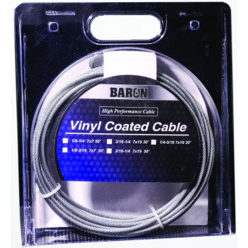 Baron 50255/50225 Aircraft Cable, 3/16 to 1/4 in Dia, 30 ft L, 740 lb Working Load, Galvanized Steel