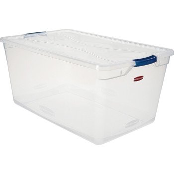 Rubbermaid Clever Store RMCC950001 Storage Container, Plastic, Clear Blue, 29 in L, 18 in W, 13.3 in H