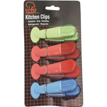 Chef Craft 21091 Magnetic Memo Clip Set, 3-1/2 in W, Blue/Green/Purple/Red