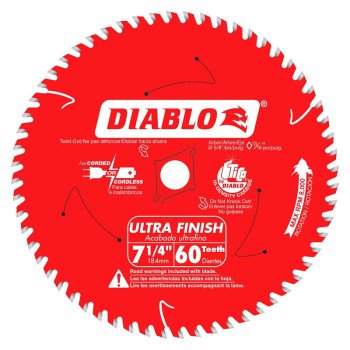 Diablo D0760X Circular Saw Blade, 7-1/4 in Dia, 5/8 in Arbor, 60-Teeth, TiCo Cutting Edge