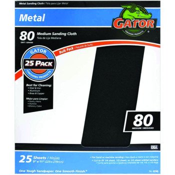 Gator 3291 Sanding Sheet, 11 in L, 9 in W, Medium, 80 Grit, Emery Abrasive, Cloth Backing