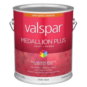 Valspar Medallion Plus 2600 028.0027005.007 Latex Paint, Acrylic Base, Semi-Gloss Sheen, Black, 1 gal, Plastic Can