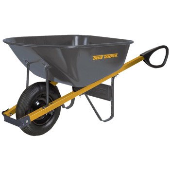 TRUE TEMPER R6TC14 Wheelbarrow, 6 cu-ft Volume, Steel, 1 -Wheel, Tube Wheel, Control Grip Handle