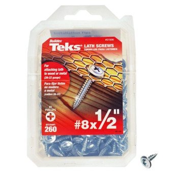 Teks 21500 Lath Screw, #8 Thread, Truss Head, Phillips Drive, Sharp Point, Steel, Zinc, 260 PK