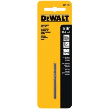 DEWALT DW1104 Jobber Drill Bit, 1/16 in Dia, 1-7/8 in OAL, Parabolic Flute, 1/16 in Dia Shank, Round Shank