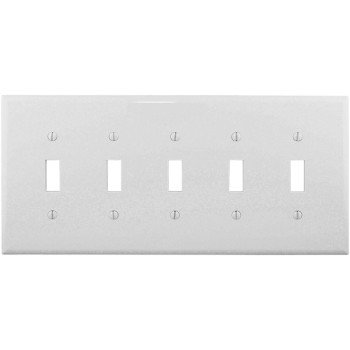 Eaton Wiring Devices PJ5W Wallplate, 10-1/2 in L, 4.88 in W, 5 -Gang, Polycarbonate, White, High-Gloss