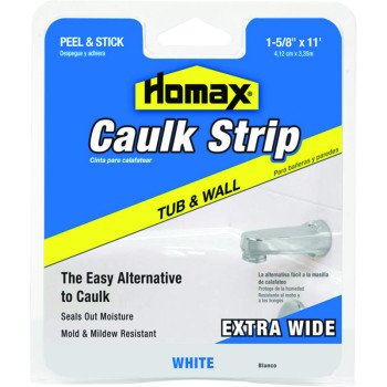 Homax 34040 Caulking Strip, White, 120 deg F, 1-5/8 in W X 11 ft L