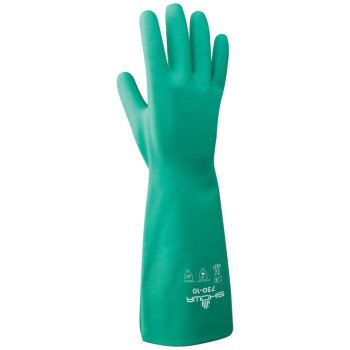 Showa 730-07.RT Work Gloves, Unisex, S, 33 cm L, Gauntlet Cuff, Nitrile, Green