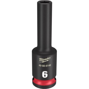 Milwaukee SHOCKWAVE Impact Duty Series 49-66-6148 Deep Impact Socket, 6 mm Socket, 3/8 in Drive, Square Drive, 6-Point