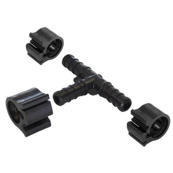 Flair-It PEXLOCK 30831 Pipe Tee with Clamp, 3/8 in, Black, 100 psi Pressure