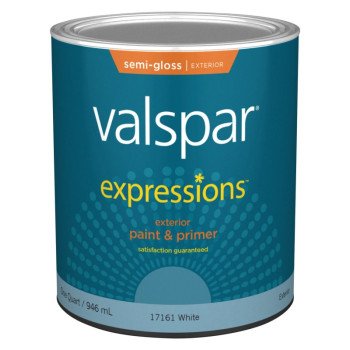 Valspar Expressions 005.0017161.005 Exterior Paint and Primer, Semi-Gloss, White, 1 qt