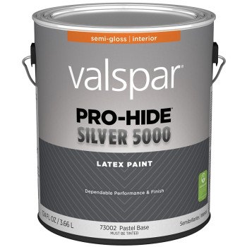 Valspar Pro-Hide Silver 5000 7300 028.0073002.007 Latex Paint, Water Base, Semi-Gloss, Pastel Base, 1 gal